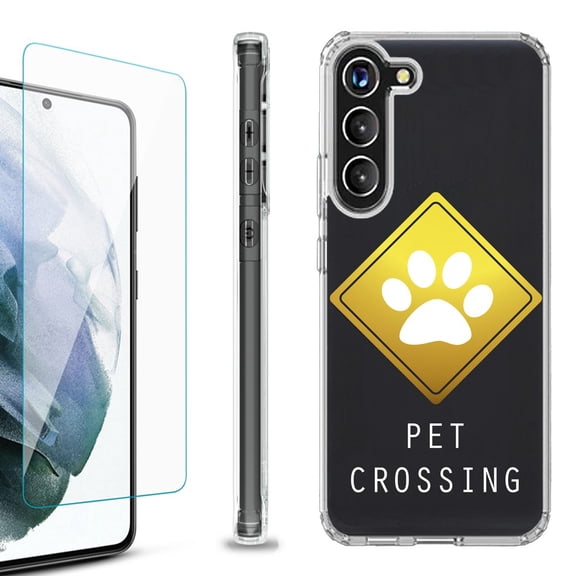 Shockproof Bumper Phone Case for Samsung Galaxy S23 5G, with Tempered Glass Screen Protector, by OneToughShield ® - Pet Crossing