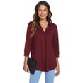 thumbnail image 2 of Txlixc Camisa suelta para mujer, jersey de manga tres cuartos con cuello en V de color sólido informal para adultos Txlixc Moda, 2 of 7