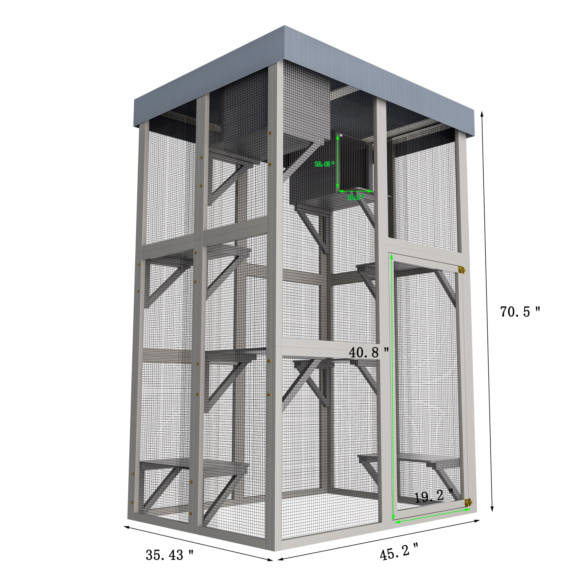 Seizeen 70’’H Catio for Outdoor, Solid Wood Cat House Enclosure, Indoor Pet Cage w/6 Jumping Platforms & 2 Napping Houses, Weatherproof Roof