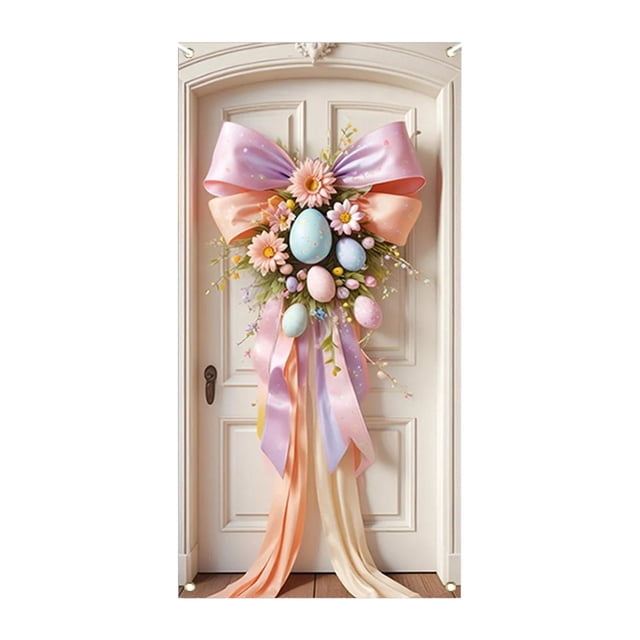 YWIYIUD 1PC Happy Easter Door Cover Easter Decorations, 71x35 Inch Easter Rabbit Eggs Door Banner Welcome Easter Banner Spring Theme Rabbit Door for Front Door Wall Indoor Outdoor Home Decor