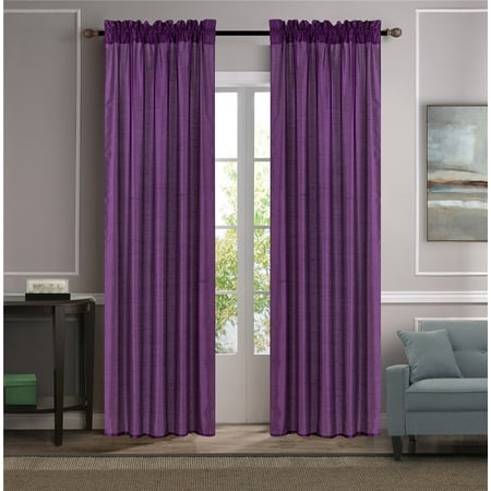 Purple Velvet Curtains Drapes MR2 PURPLE 2-PC SET MYRA Rod Pocket Faux Silk Window Curtain Treatment, Set of Two (2) Solid Semi Sheer Panels 55
