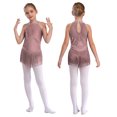 thumbnail image 6 of YiZYiF Kids Girls Shiny Tassel Jazz Latin Dance Dress Leotard Keyhole Back Lyrical Dance Costume Dusty Pink 10, 6 of 7