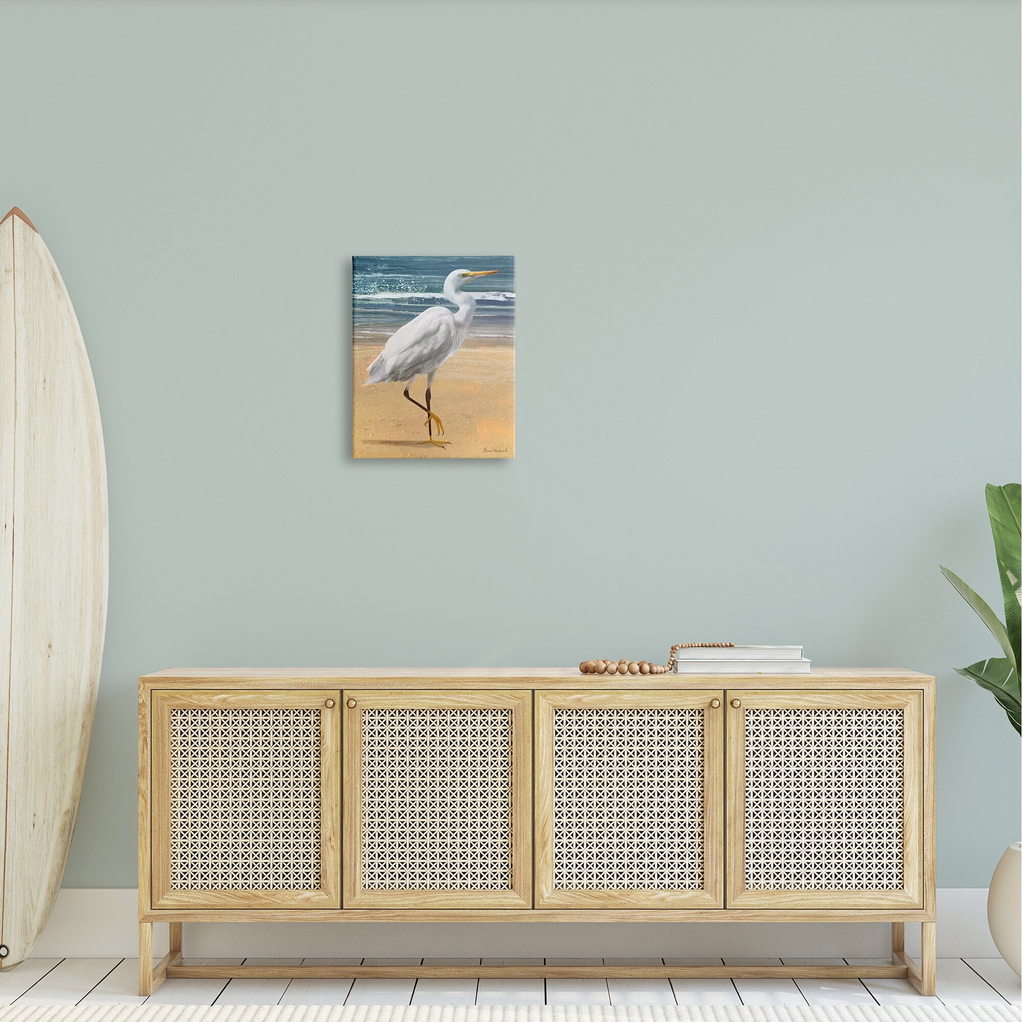 Stupell Industries White Heron Bird Standing Beach Shoreline Waves Painting Gallery Wrapped Canvas Print Wall Art, Design by Diane Neukirch