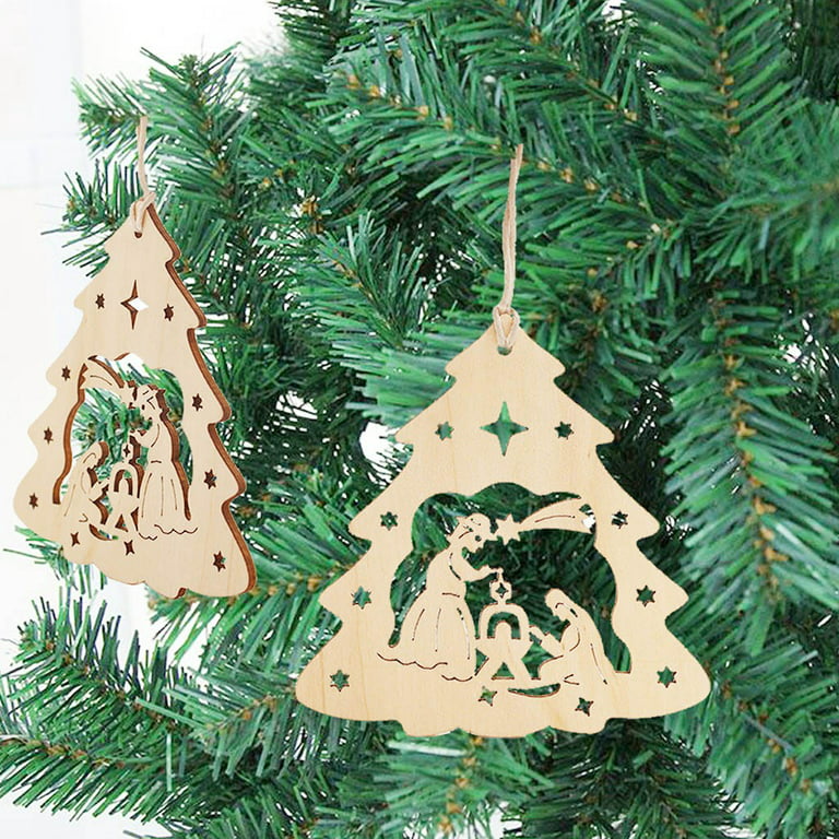 Vikakiooze 2022 10PCS Wood Snowflakes Elk Bell Shaped, Christmas