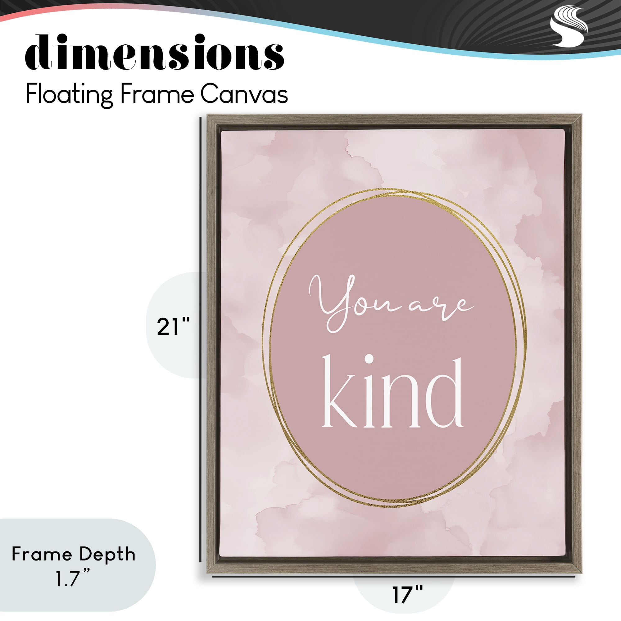 Stupell Industries Pink Golden Affirmation Brown Framed Floater Canvas Wall Art, design by Christine Simpson Art