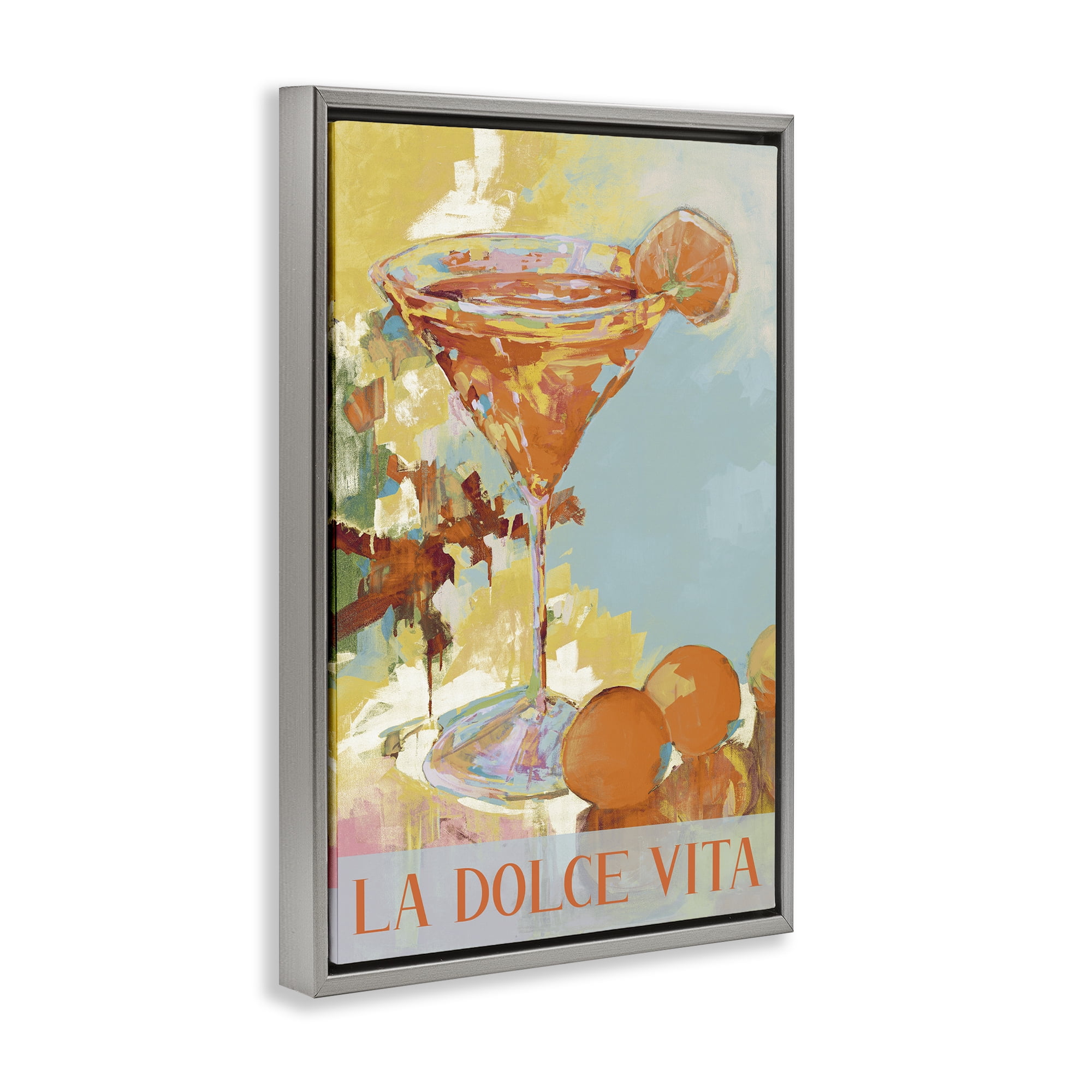 Stupell Industries La Dolce Vita Citrus Cocktail Gray Framed Floater Canvas Wall Art, design by Jane Slivka