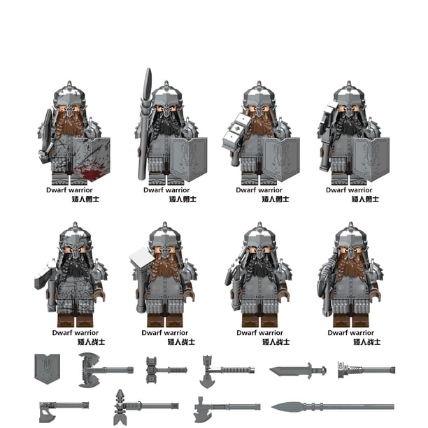 8 Figuras de Guerreros Medievales Minifiguras Bloques de Construcción, Set de Acción Coleccionable Enano, Kit de Decoración de Pasteles para Niños y Adultos