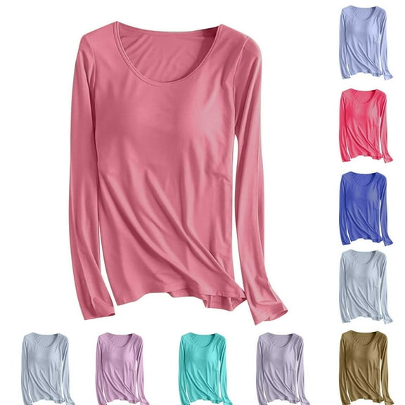 Bovxnpu Womens Pajama Shirt Sleepwear Loungewear, Womens Long Sleeve Sleep Shirt Cotton Lightweight Breathable Pajama Top with Bra Pad Loungewear