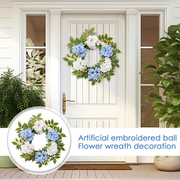 22" Hydrangea Wreath for Front Door Year Round, Boxwood Wreath with A Bow is Suitable for Decorating All Kinds of Doors, Handmade Decor Used for Door Porch Wall Farmhouse Holiday