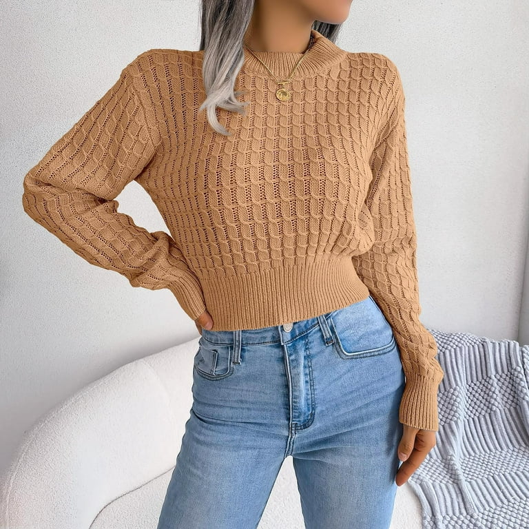 Solid Color Knitting Round-neck Sweater Tops Solid Color Knitting Round-neck Sweater Tops