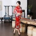thumbnail image 4 of Motif Trou Multicolore Automne long cheongsam satin Grande Taille Rétro Mince banquet Équipe Défilé, 4 of 6