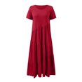 thumbnail image 3 of TSADFHJI Jupes en Velours Côtelé pour Femmes Maxi Boho Robe Maxi Manches Courtes Ourlet Asymétrique Tenue de Plage Robe de Vacances Légère S Rouge, 3 of 4