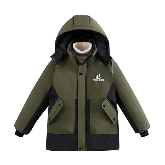 Edvintorg Boys Winter Coat Fashion Solid Color Casual Sports Warm Thick Hooded Cotton Jacket Long Sleeve Casual Outerwear with Zipper 6-13Years