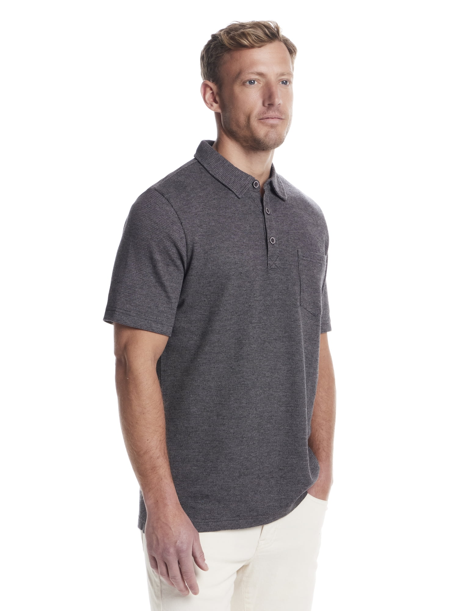Frontier Threads Men's Short Sleeve Textured Microstripe Waffle Polo Shirt