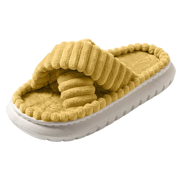 YLYL Women Men House Slippers Open Toe Corduroy Cross Band Fuzzy Cozy Soft Plush Slip on Indoor Outdoor Shoes