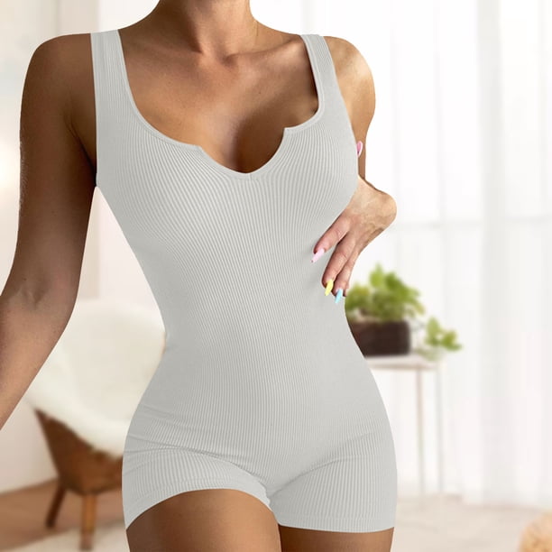 Mameluco corto de mujer Punto acanalado Verano Running Body Casual Workout Fitness FLhrweasw Nuevo