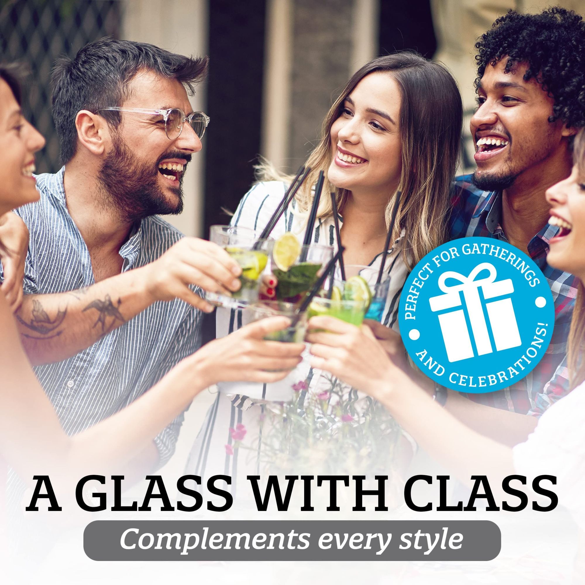 Bormioli Rocco Ypsilon Pre Dinner Glasses - Set of 6, 8.5 Oz Modern Aperitif Drinkware for Cocktails, Wine & Beverages – Elegant Italian Barware - Clear Glass Cups, Dishwasher Safe