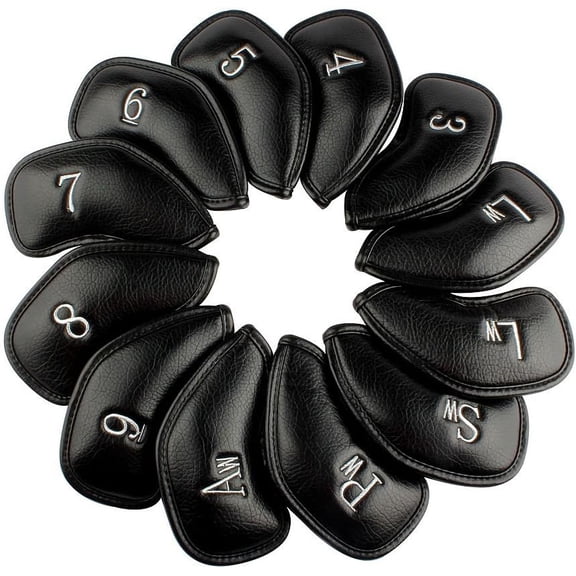 WAAYEE 12pcs or 1pc Thick Synthetic Leather Golf Iron Head Covers Set Headcover Fit All Brands Callaway Ping Taylormade Cobra Etc. Also Custom Name