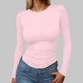 thumbnail image 2 of felwors Women's Boat Neck Tops Long Sleeve Shirts Casual Fitted Tee Shirts Solid Color Fall Basic Clothes Pink, XL, 2 of 4