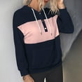 thumbnail image 6 of Womens Colorblock Hoodies Drawstring Button Hooded Sweatshirts Sports Casual Hoody Pullover Tops with Pocket (XL, Navy), 6 of 7