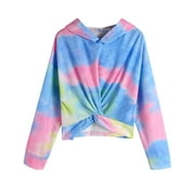 Girls Hoodies Sweatshirt Cute Tie Dye Long Sleeve Hooded Tops Fashion Twist Front Pullover Crop Top for 6-12Y