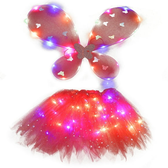 Halloween Tutu Skirt LED Party Tulle Dress Cosplay Skirt with Wing for Children