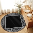 Black Round Living Room Rugs 7 ft, Boho Diamond Pattern Border Rustic ...