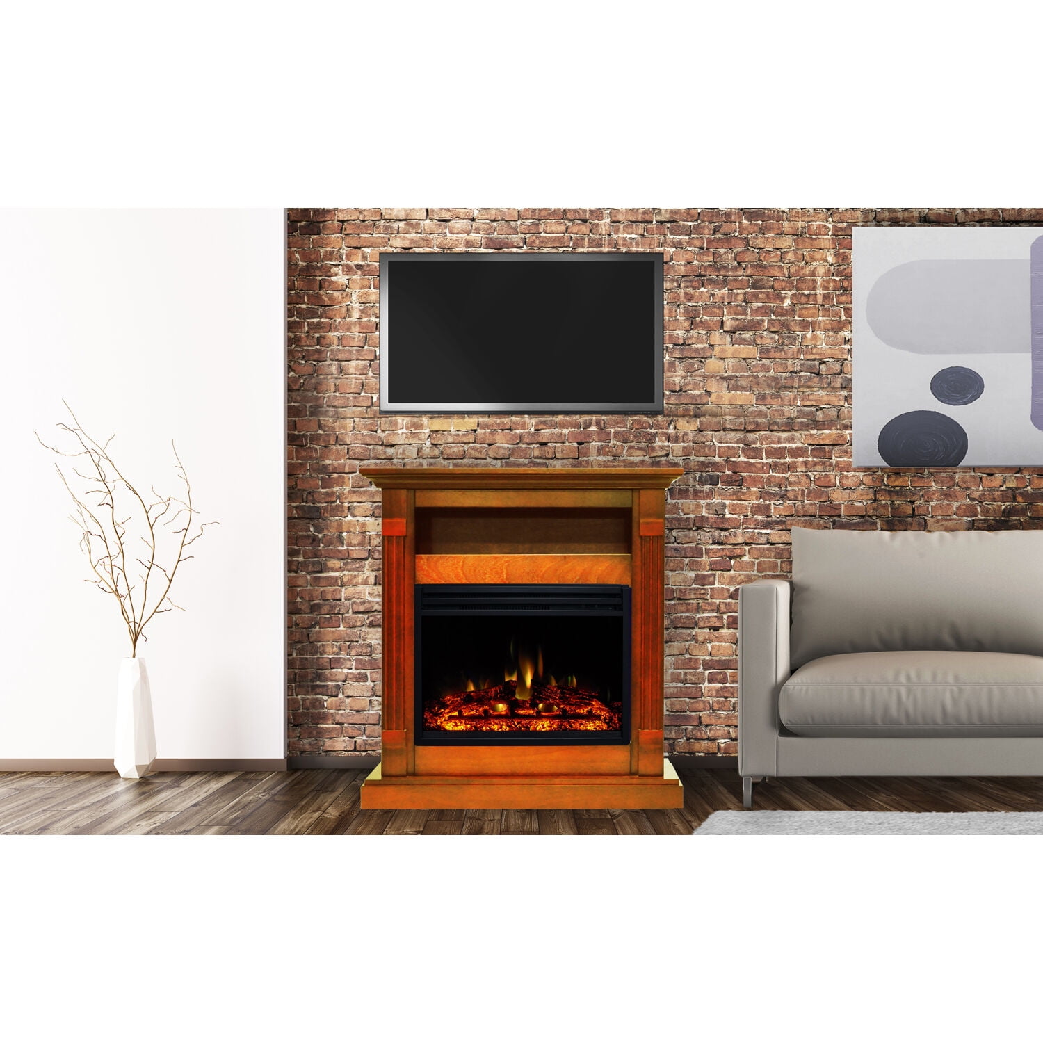 Cambridge Sienna 34" Electric Fireplace Heater with Teak Mantel