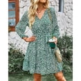 thumbnail image 4 of Vestido Casual De Manga Larga, Fibra De Poliéster Transpirable Con Cuello En V Vestido Floral Fácil De Combinar Para Vacaciones Para Citas Para Mujeres ANGGREK Otros, 4 of 6