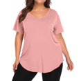 thumbnail image 2 of Mlqidk Plus Size Tops for Women Dressy Casual Going Out Tees Crew Neck Short Sleeve Solid Color T-Shirt Summer Tunics Blouses Pink XL, 2 of 5
