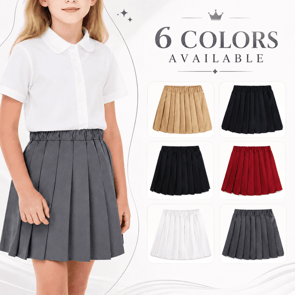 School Uniform Skirt for Girl - Pleated Skirt Built in Shorts - Elastic Waist Casual Tennis Skorts,3-4 Years