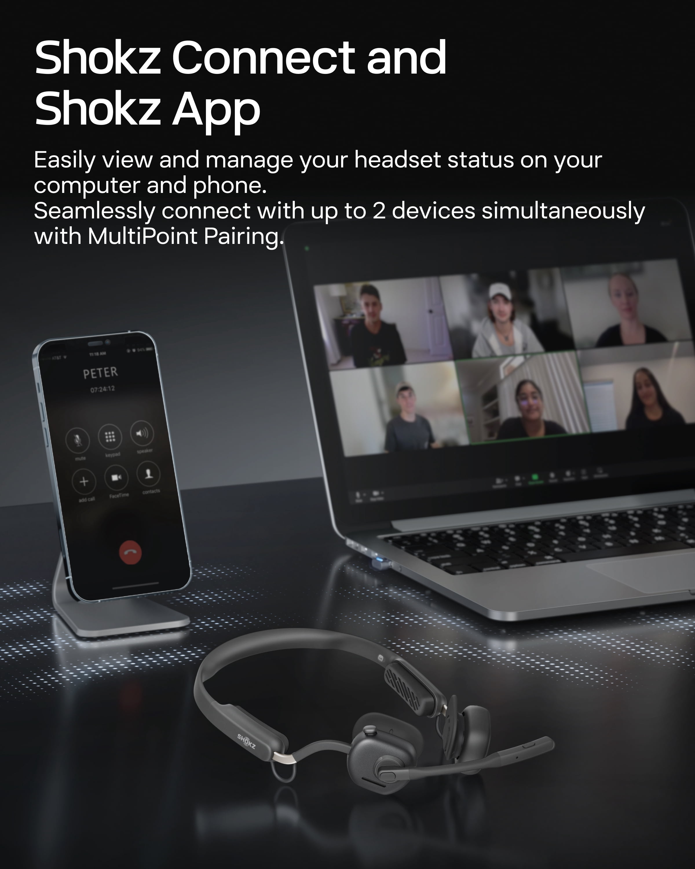 Shokz OpenMeet UC - Open-Ear Bluetooth Computer Headset - Noise 