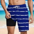 thumbnail image 2 of hotojiny Men's 2 in 1 Workout Shorts Fashion Striped Lounge Beach Shorts Drawstring Running Athletic Shorts with Pockets, 2 of 6