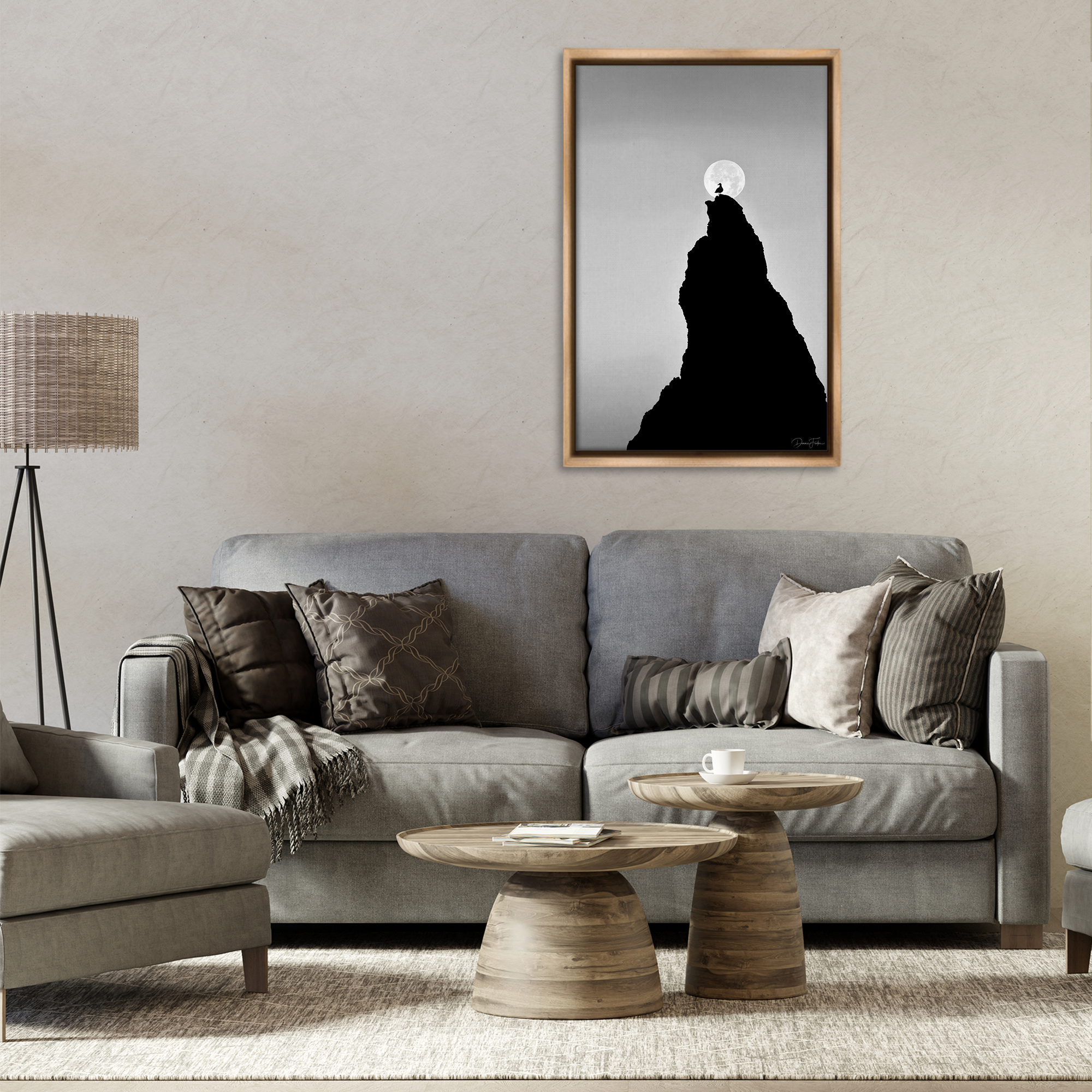 Stupell Industries Bird Silhouette on Peak Landscape Photography Brown Floater Framed Art Print Wall Art, 21 x 31