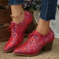 thumbnail image 3 of Vintage Embroidered Dress Boots for Women Ethnic Pointed Toe Stacked Chunky High Heel Fall Oxfords Combat Ankle Booties Red Size 9, 3 of 6
