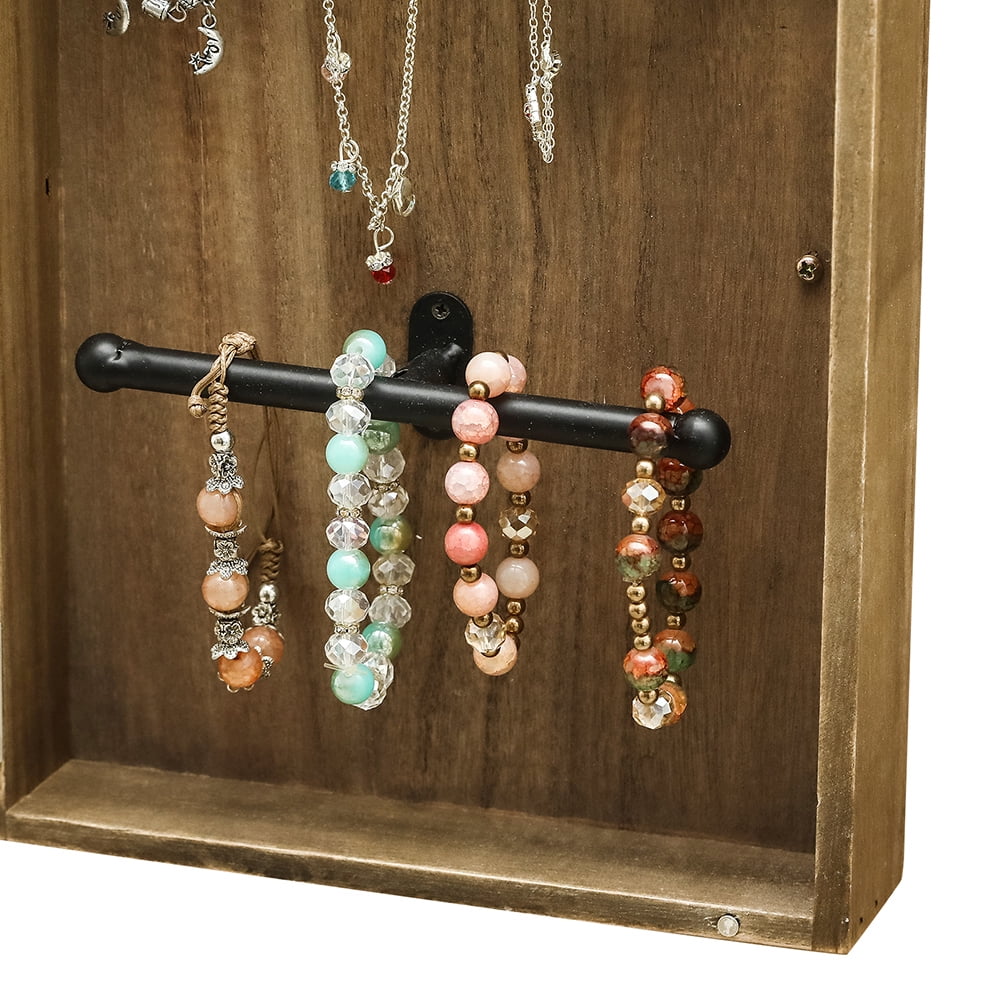 Private Jungle Wooden Jewelry Box With High-Grade Wall Barn Door Decoration, Jewelry Seat For Necklaces, Earrings, Bracelets, Rings - Brown