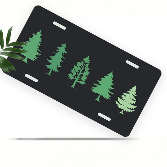 Green Tree Silhouettes Front License Plate, Metal License Plate, Funny Standard Plates Personalized Novelty Decorative For Men/Women/Boys/Girls Car 6×12 Inch