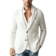 thumbnail image 2 of LYSMORA Men's Waffle Knit Blazer Notched Lapel Button Front Long Sleeve Knit Sport Coat for Office and Social Gatherings, 2 of 5