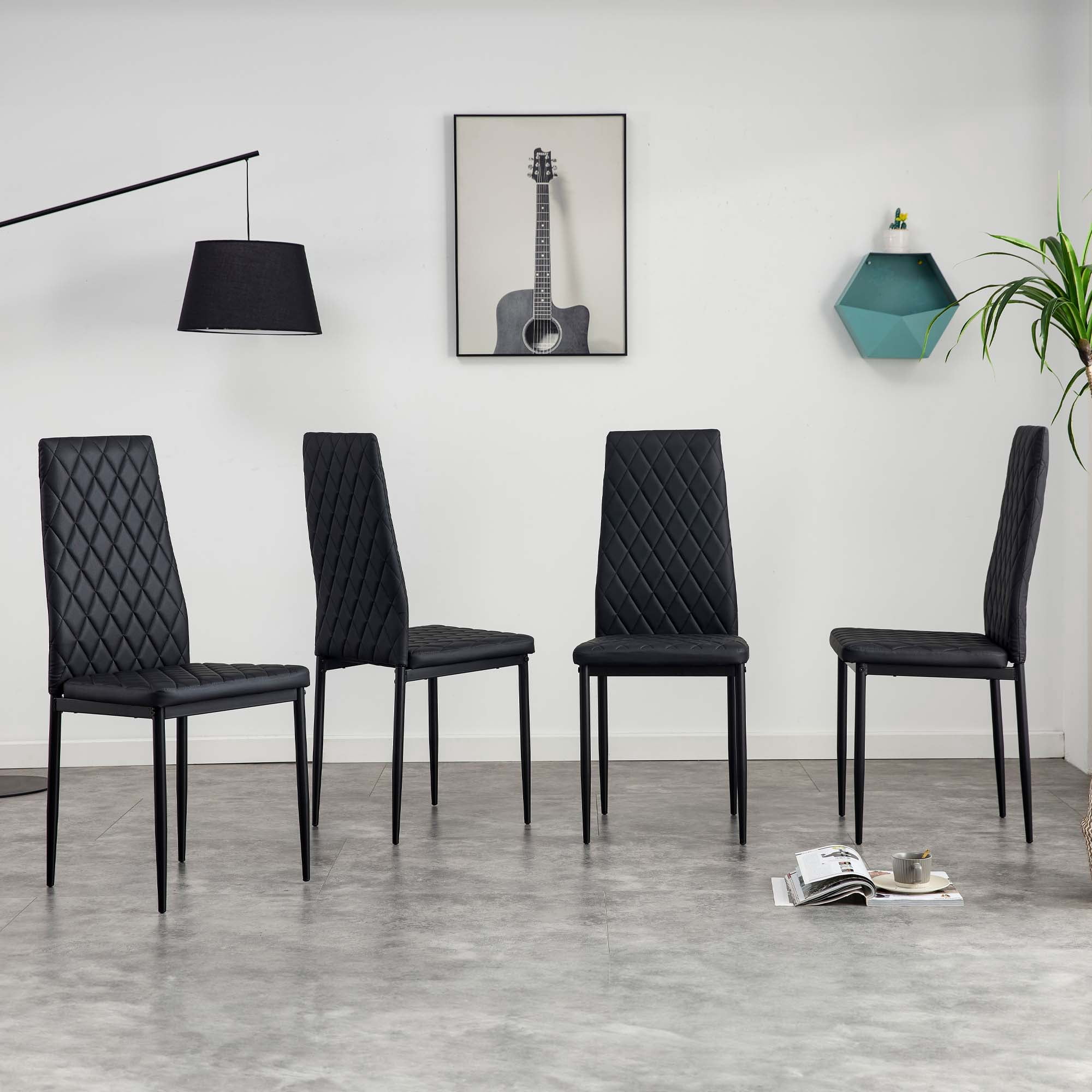 Aukfa 5-Piece Dining Table Set, Tempered Glass Dining Table with 4 Faux Leather Chairs for Dining Room, Kitchen - Black