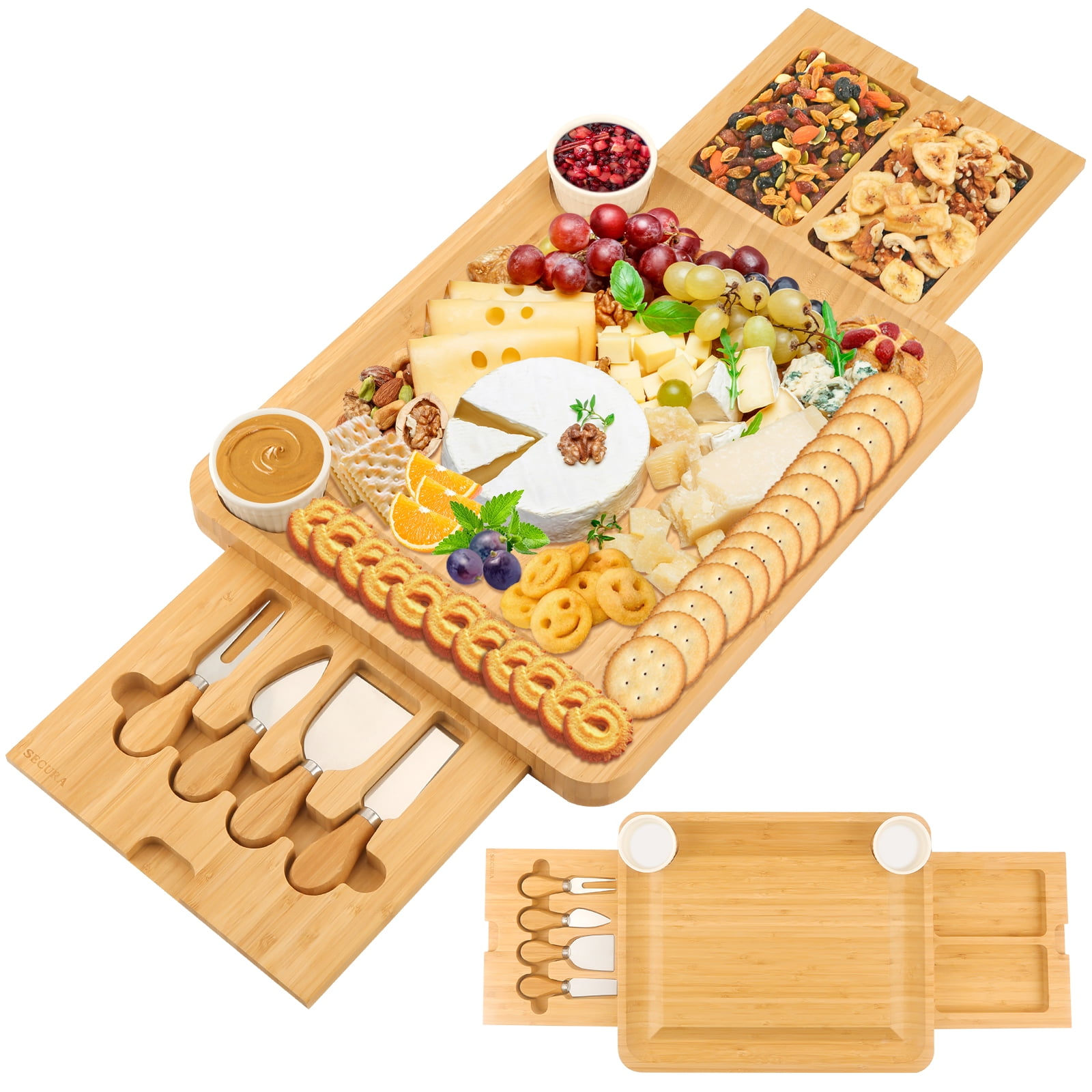 Secura Cheese Board Set, Bamboo Charcuterie Board Meat Platter Serving