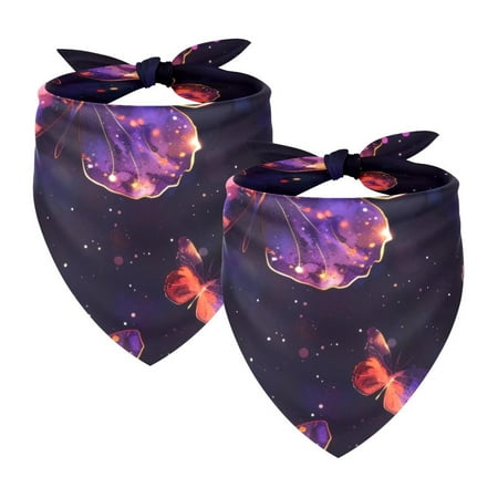 PhooArto Purple Butterflies Galaxy Dog Bandanas 2 Pack Soft Washable Pet Scarf Triangle for Large Dogs Puppies and Cats