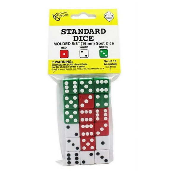 Koplow Games  Dot Dice, Red White & Green - 6 Each
