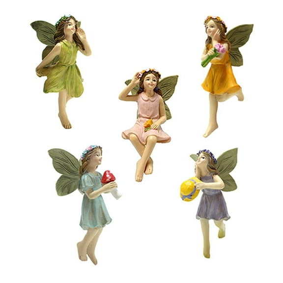 Fairy Figurine 5PCS Resin Figures with Fly Wing Miniature Garden Figurines Lovely Statue for Landscape