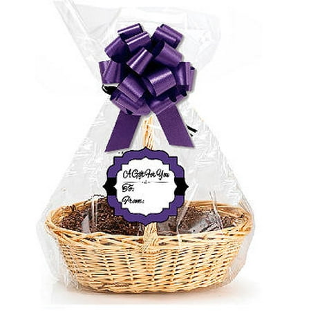 Packaging Tags (Purple 2Pack Designer Cello Bags / Tags / Bows Cellophane Jumbo Gift Basket Packaging Bags Flat 30