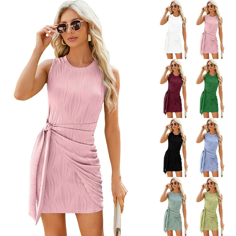 women's cotton knit summer dresses Zoeecloth Summer Dresses for Women Sleeveless Knit Tank Dress Womens Cotton  Pleated Tshirt Tank Sundresses S-XXL