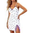 thumbnail image 2 of LIZUOJUN Under $3 Slip Dress Nighty Women Nightgown Soft Adjustable Thin Spaghetti Strap V Neck Heart Print Bow Decor Side Slit Lace Trim Mini Summer Indoor Loungewear S, 2 of 4