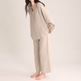 thumbnail image 4 of Blmnix Petite Pajamas Women Pajama Sets Bamboo Pajamas Sleepwear Sets Pjs Notch Neck Long Sleeve Full Pink Wide-Leg Pajama Shorts,L, 4 of 8