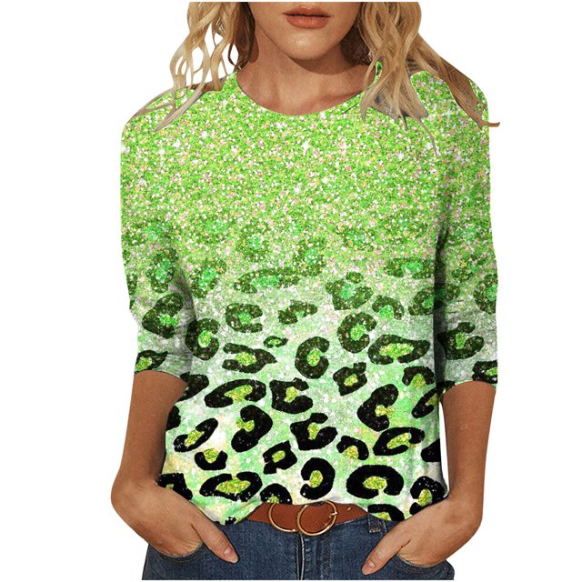 HKEJIAOI Blouse d'Été à Col Rond Imprimé Floral à Manches 3/4 pour Femmes