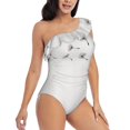 thumbnail image 3 of Sikiie Dandelion Blowing In The Wind Print Women One Piece Swimsuits Tummy Control One Shoulder Bathing Suits Ruffle Swimwear, From S to XXL-Large, 3 of 6
