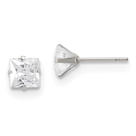 Stainless Steel Polished 6mm Square CZ Stud Post Earrings